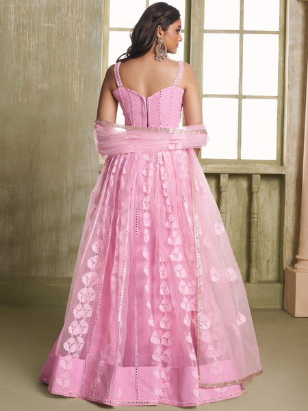 Baby Pink Butterfly Net Thread Sequins Lehenga Choli
