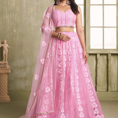 Baby Pink Butterfly Net Thread Sequins Lehenga Choli