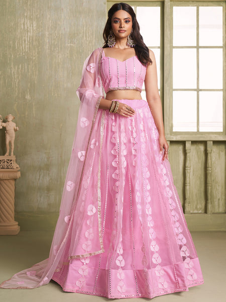 Baby Pink Butterfly Net Thread Sequins Lehenga Choli
