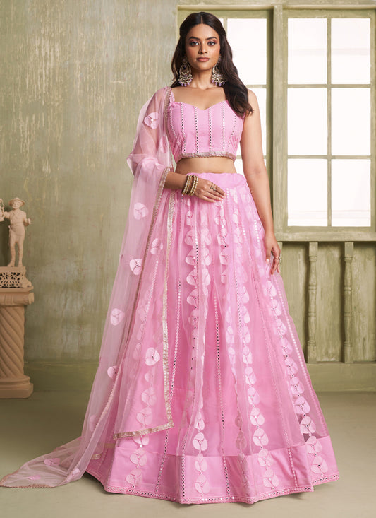 Baby Pink Butterfly Net Thread Sequins Lehenga Choli