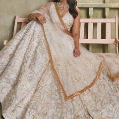 Off White Butterfly Net Thread Sequins Designer Lehenga Choli