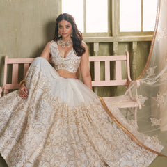 Off White Butterfly Net Thread Sequins Designer Lehenga Choli