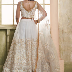Off White Butterfly Net Thread Sequins Designer Lehenga Choli