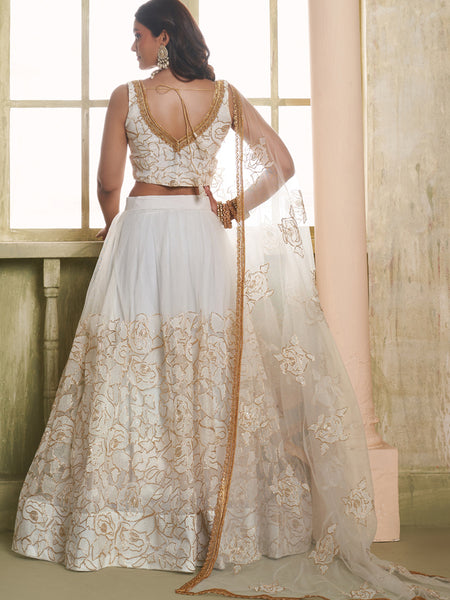 Off White Butterfly Net Thread Sequins Designer Lehenga Choli