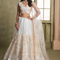 Off White Butterfly Net Thread Sequins Designer Lehenga Choli