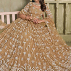 Beige Butterfly Net Thread Sequins Lehenga Choli