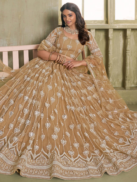 Beige Butterfly Net Thread Sequins Lehenga Choli