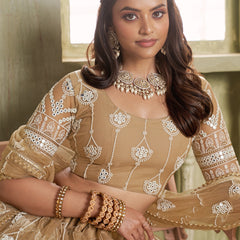 Beige Butterfly Net Thread Sequins Lehenga Choli
