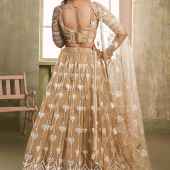 Beige Butterfly Net Thread Sequins Lehenga Choli