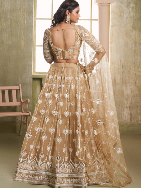 Beige Butterfly Net Thread Sequins Lehenga Choli