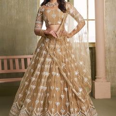 Beige Butterfly Net Thread Sequins Lehenga Choli