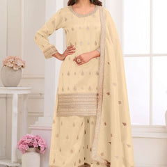Cream Embroidery Real Simar Silk Salwar suit
