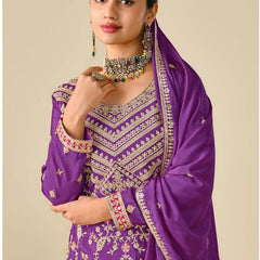 Violet Premium Chinon Embroidered Palazzo Suit