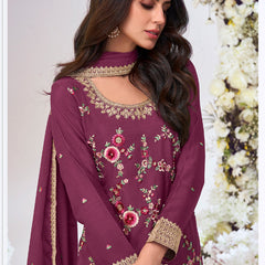 Wine Chinon Silk Embroidered Palazzo Suit