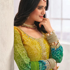 Green Premium Chinon Embroidered Palazzo Suit