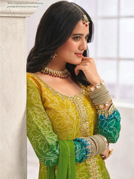 Green Premium Chinon Embroidered Palazzo Suit