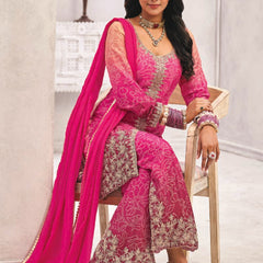 Pink Premium Chinon Embroidered Palazzo Suit