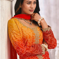 Orange Premium Chinon Embroidered Palazzo Suit