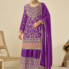 Violet Premium Chinon Embroidered Palazzo Suit