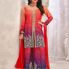 Red Premium Chinon Embroidered Palazzo Suit