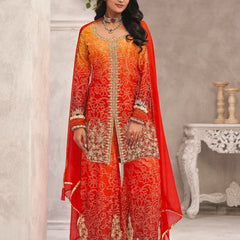 Orange Premium Chinon Embroidered Palazzo Suit
