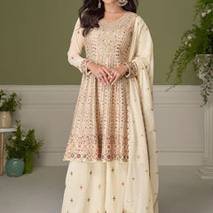 Cream Embroidery Real Georgette Salwar Suit