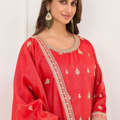 Red Embroidery Real Simar Silk Salwar suit