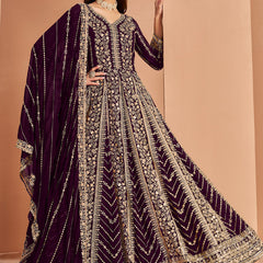 Violet Faux Georgette Embroidered Anarkali Suit