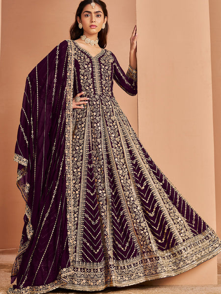 Violet Faux Georgette Embroidered Anarkali Suit