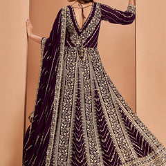 Violet Faux Georgette Embroidered Anarkali Suit