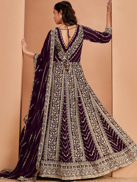 Violet Faux Georgette Embroidered Anarkali Suit