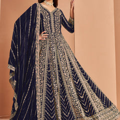 Blue Faux Georgette Embroidered Anarkali Suit