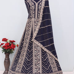 Blue Faux Georgette Embroidered Anarkali Suit