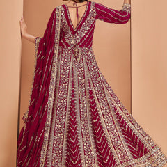 Maroon Faux Georgette Embroidered Anarkali Suit