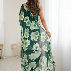 Green Georgette Silk Printed Mirror Work Border Designer Saree