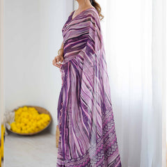 Purple Georgette Printed Mirror Work Border Designer Saree
