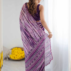 Purple Georgette Printed Mirror Work Border Designer Saree