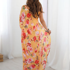 Yellow Silk Print Work With Mirror Work Border Designer Saree