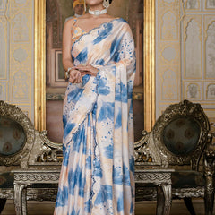 Soft Chinon Silk Floral Printed Saree for Women With Mirror Border Work