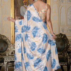 Soft Chinon Silk Floral Printed Saree for Women With Mirror Border Work
