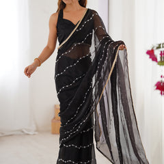 Black Smooth Sitara Fabric Moti & Val Sequence Designer Saree