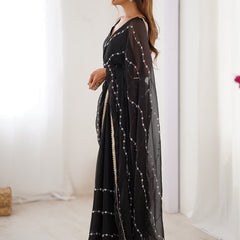 Black Smooth Sitara Fabric Moti & Val Sequence Designer Saree
