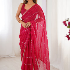 Pink Smooth Sitara Fabric Moti & Val Sequence Designer Saree