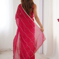 Pink Smooth Sitara Fabric Moti & Val Sequence Designer Saree