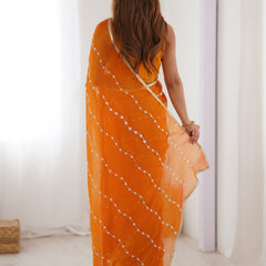 Orange Smooth Sitara Fabric Moti & Val Sequence Designer Saree