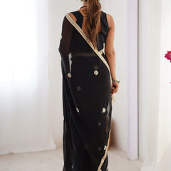 Black Fandy Silk Moti & Val Sequence Designer Saree