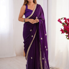Violet Fandy Silk Moti & Val Sequence Designer Saree