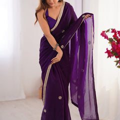 Violet Fandy Silk Moti & Val Sequence Designer Saree