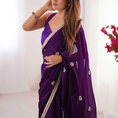 Violet Fandy Silk Moti & Val Sequence Designer Saree