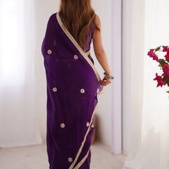 Violet Fandy Silk Moti & Val Sequence Designer Saree